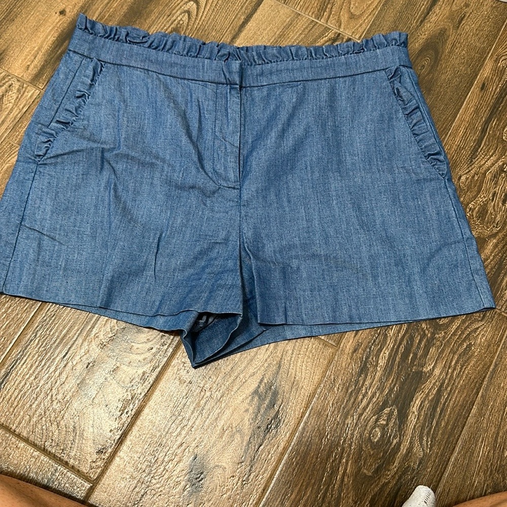 J. Crew Ruffled Blue Jean Shorts